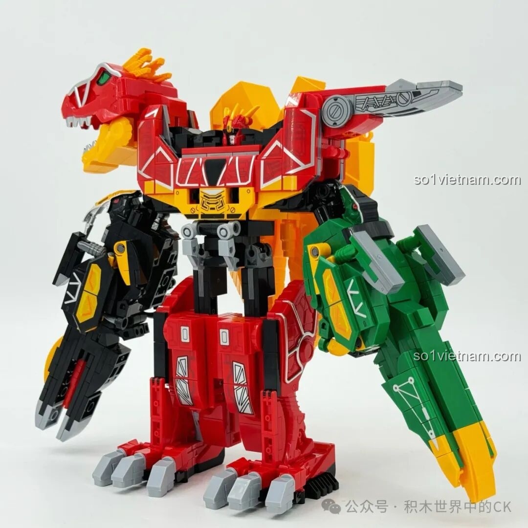 Góc nghiêng của toàn bộ 5 chiến binh khủng long Keeppley Siêu Chiến Đội Thú Điện Chiến Đội Kyoryuger, sẵn sàng chiến đấu.