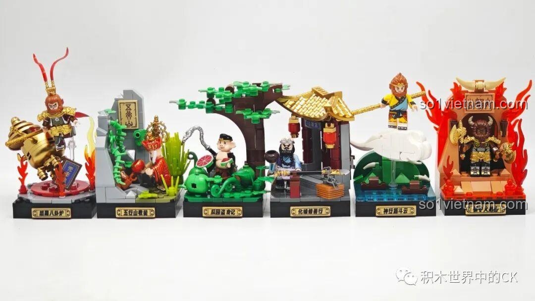 Toàn bộ 6 set lắp ráp Tây Du Ký của CoolFun được trưng bày cạnh nhau, tạo thành một bộ sưu tập mini rất đẹp mắt.