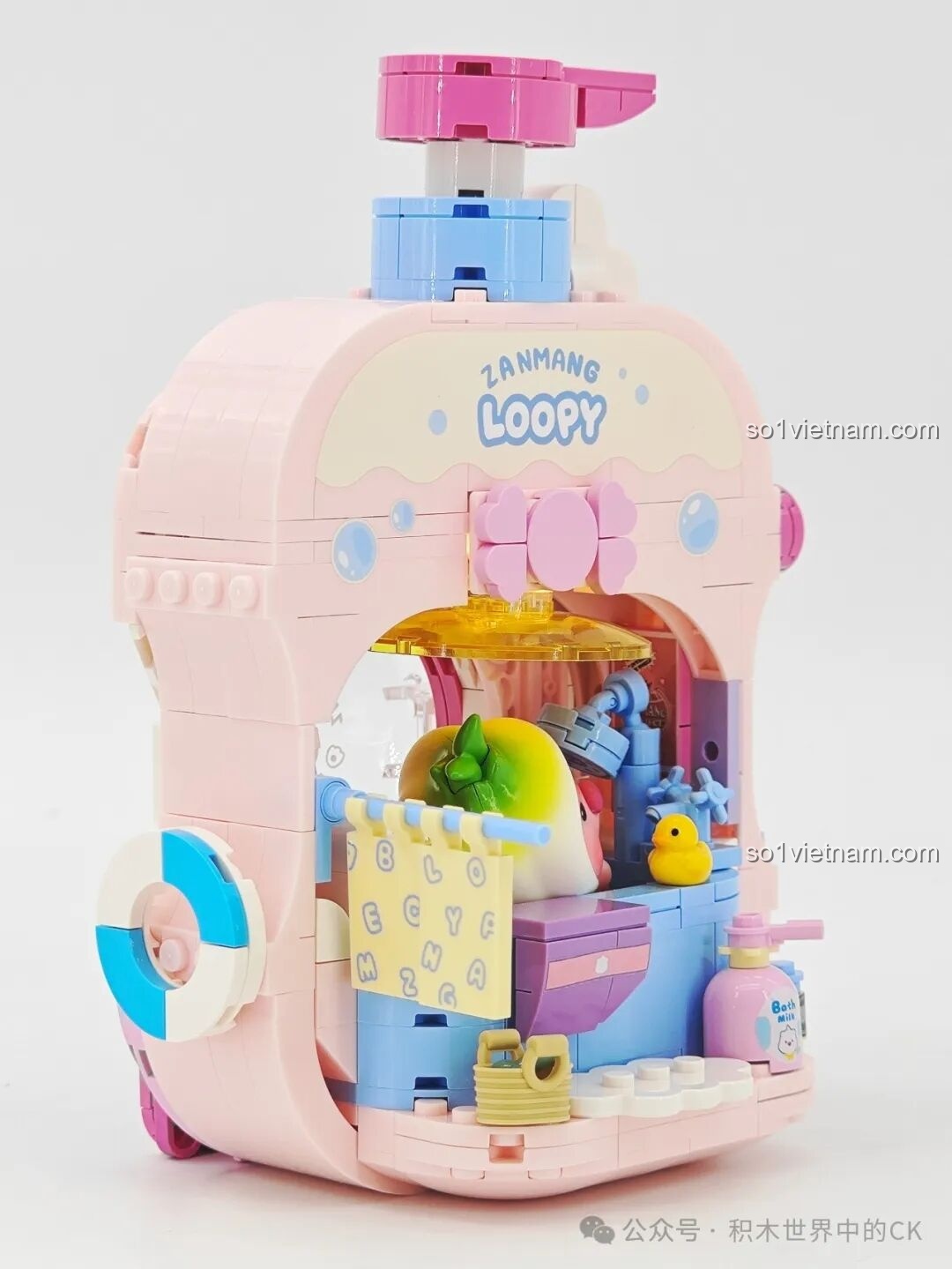 Toàn cảnh mô hình phòng tắm Loopy TC2328 hoàn chỉnh, một món đồ chơi xếp hình đáng yêu cho bé gái trên 8 tuổi.