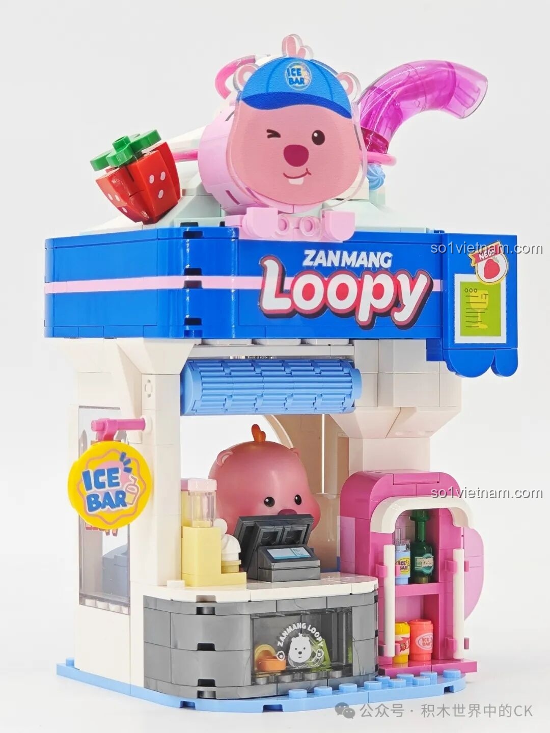 Toàn cảnh mô hình lắp ráp TOP TOY TC2329 Quầy Kem của Loopy, một thiết kế nhỏ gọn và đầy màu sắc.