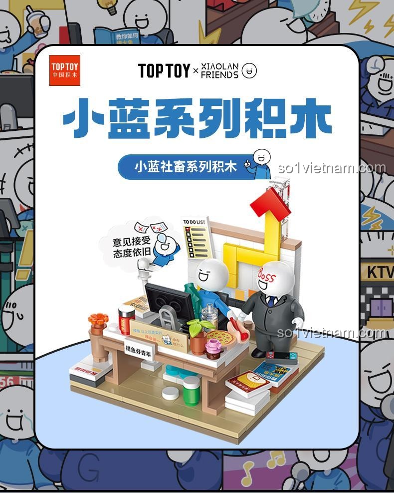 TOP TOY 16007 Bộ lắp ghép Mô hình văn phòng hài hước Tiểu Lam Xã Hội Chủ Nghĩa, 200+ chi tiết, 2 minifigures, cho bé 8 tuổi