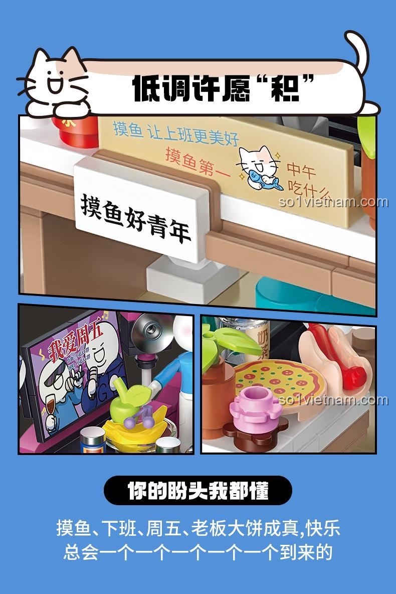 TOP TOY 16007 Bộ lắp ghép Mô hình văn phòng hài hước Tiểu Lam Xã Hội Chủ Nghĩa, 200+ chi tiết, 2 minifigures, cho bé 8 tuổi