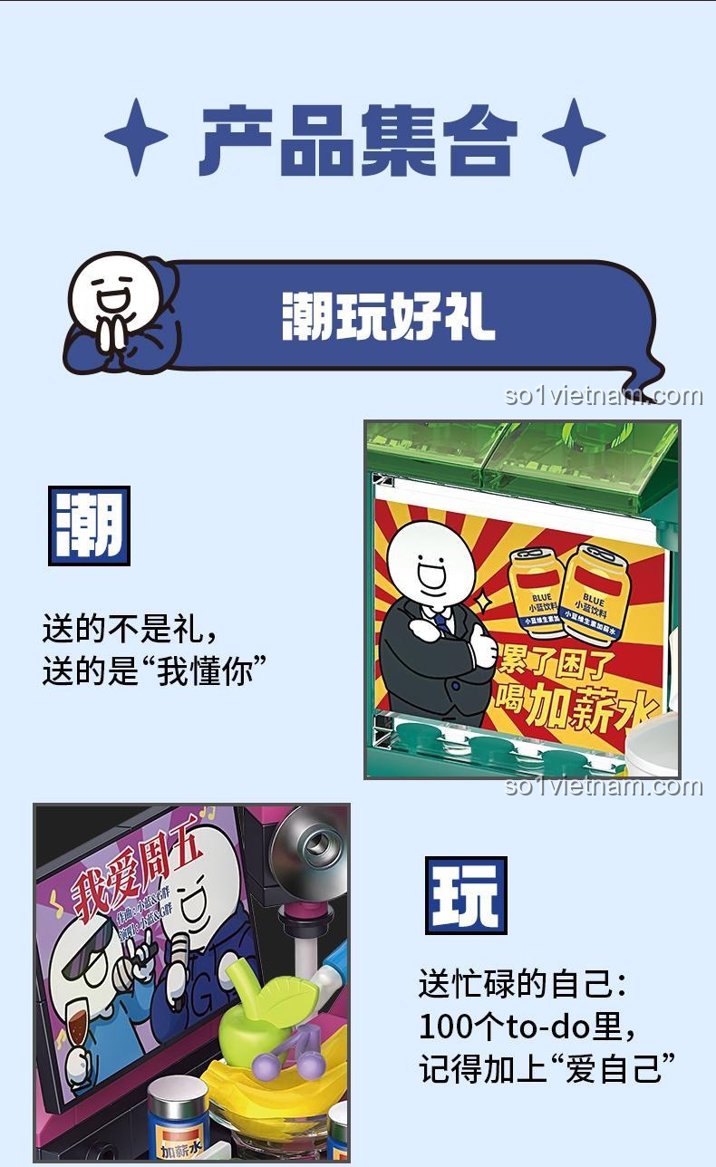 TOP TOY 16007 Bộ lắp ghép Mô hình văn phòng hài hước Tiểu Lam Xã Hội Chủ Nghĩa, 200+ chi tiết, 2 minifigures, cho bé 8 tuổi