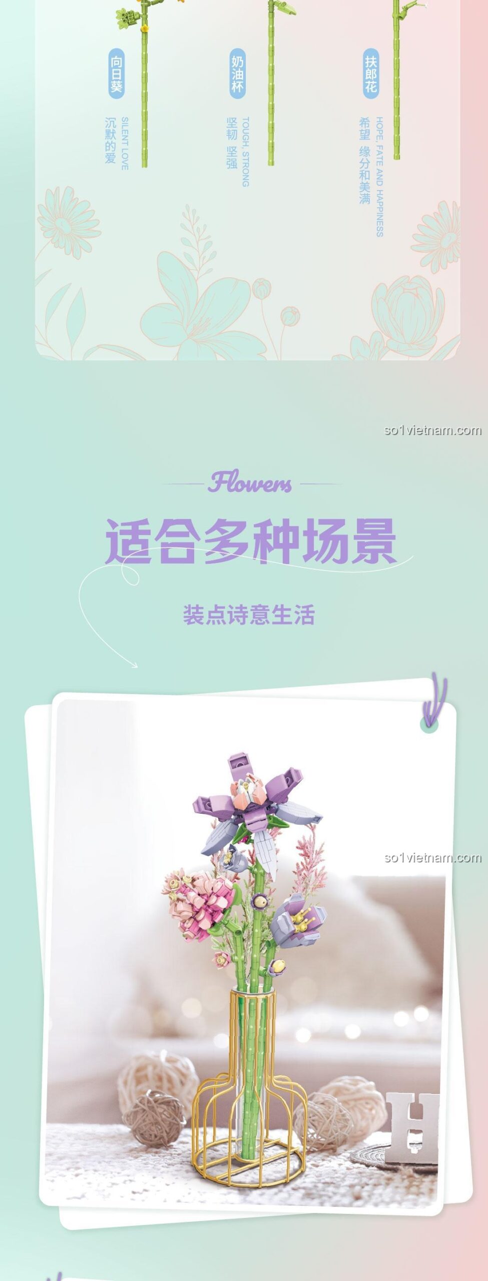 bộ xếp hình Hoa Gentle St. Paul Nice TOP TOY TC1108, chi tiết hoa xếp hình, quà tặng độc đáo cho con gái 15 tuổi, giá bình dân