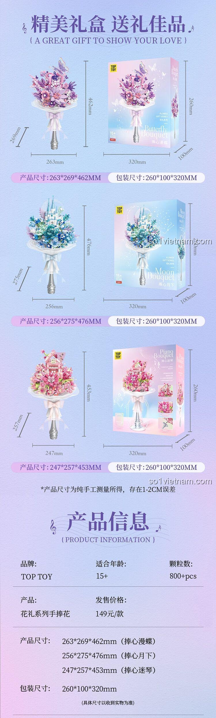 bộ đồ chơi Bó Hoa Cổ Tích TOP TOY màu tím được cầm trên tay, thể hiện kích thước và vẻ đẹp