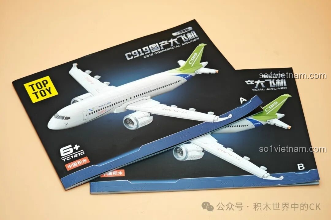 Sách hướng dẫn lắp ráp chi tiết cho bộ đồ chơi TOP TOY TC1210 Máy bay chở khách C919, giúp bé dễ dàng thực hiện.