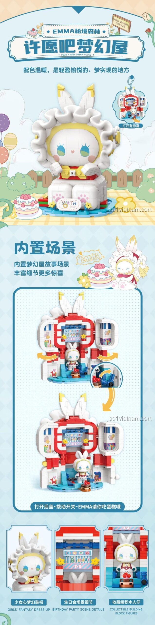 bộ lắp ghép EMMA Bí Mật Rừng Xanh TC1317 mở ra cảnh tiệc sinh nhật cho bé gái