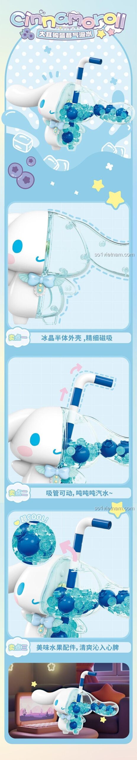 Hello Kitty Nước Ngọt Bong Bóng TOP TOY, mô hình My Melody Soda, thiết kế nửa trong suốt, phụ kiện trái cây, đồ chơi xếp hình cho bé gái 8 tuổi