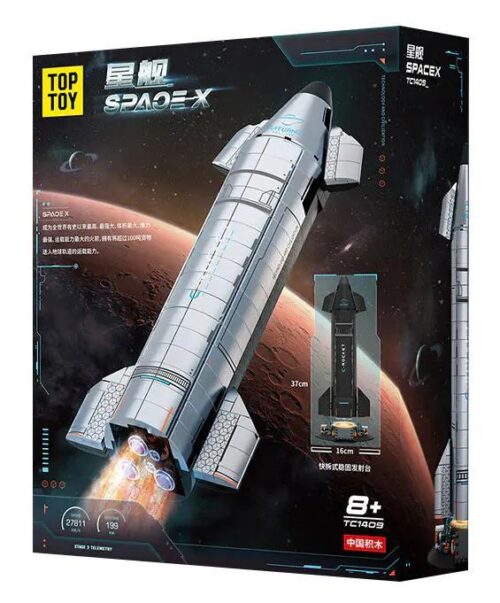 Hộp sản phẩm bộ lắp ghép TOP TOY TC1409 Tàu vũ trụ Starship, đồ chơi cho bé trai 8 tuổi, giá rẻ.