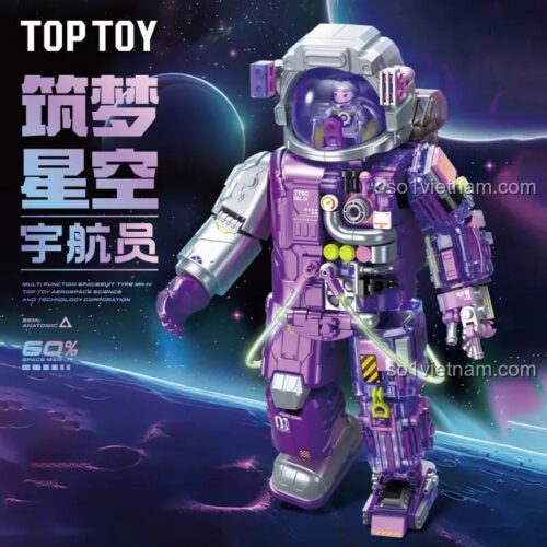 Hình ảnh quảng cáo của đồ chơi mô hình TOP TOY TC1412, mô tả Robot phi hành gia trên nền vũ trụ đầy sao, giá tốt.