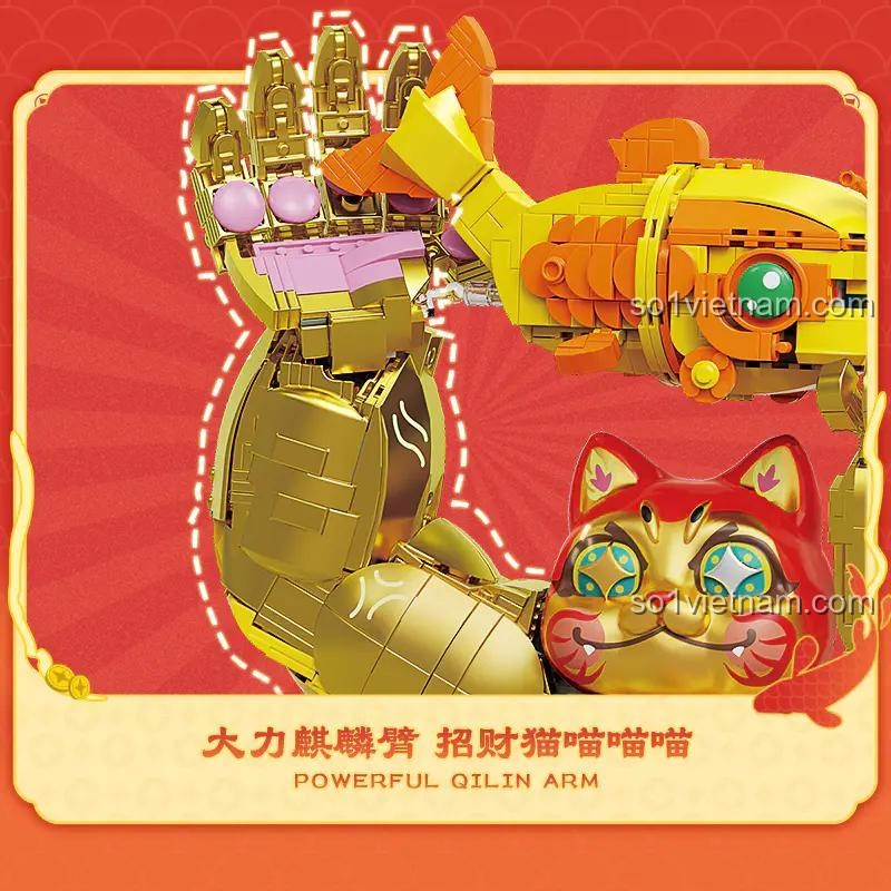 Mô hình mèo thần tài trên bộ lắp ghép Đại Lực Chiêu Tài TC1830 của TOP TOY