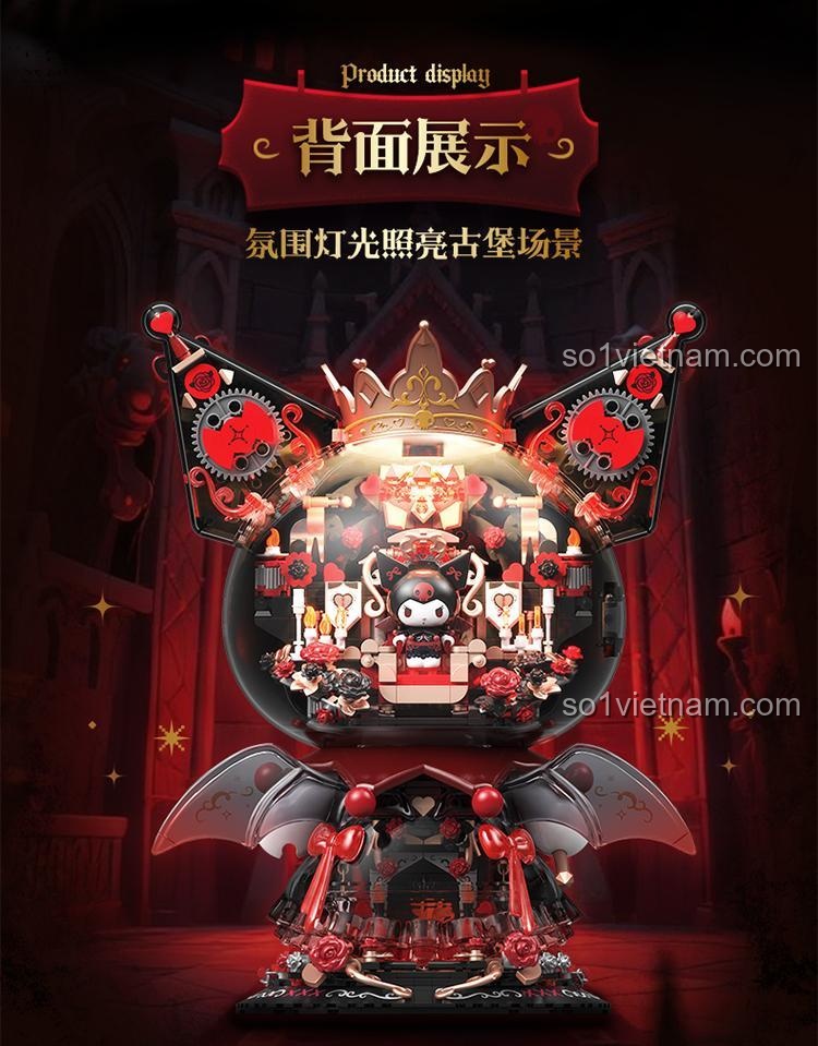 đồ chơi mô hình Kuromi Lâu Đài Đêm TOP TOY TC1833 mặt sau, cảnh lâu đài có đèn LED, đồ chơi cho con gái 15 tuổi