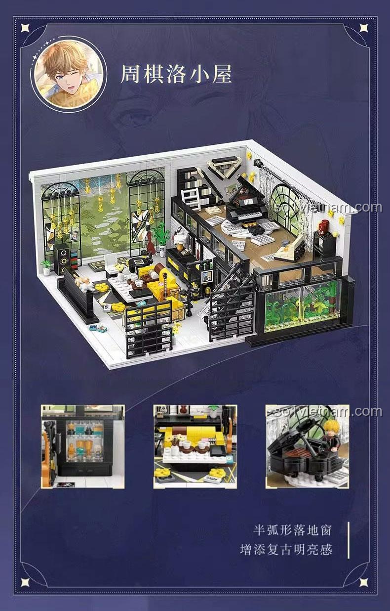 Chi tiết nội thất mô hình Ngôi nhà của Châu Kỳ Lạc TOP TOY TC2004, bộ lắp ghép mini block, màu trắng đen vàng, phù hợp cho bé gái 15 tuổi, đồ chơi sáng tạo, không gian ấm áp