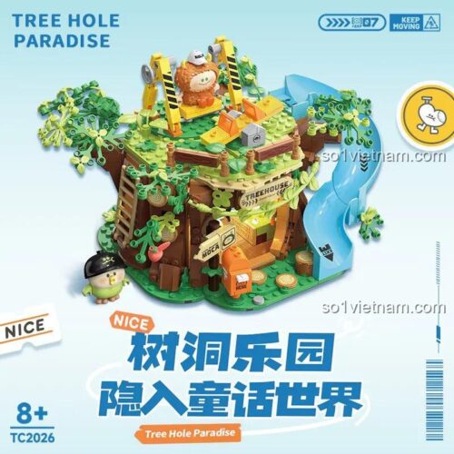 Bộ lắp ghép Ngôi nhà trên cây "Khu Vườn Bí Mật" TC2026 TOP TOY, có cầu trượt xanh, 640 mảnh, độ tuổi 8+