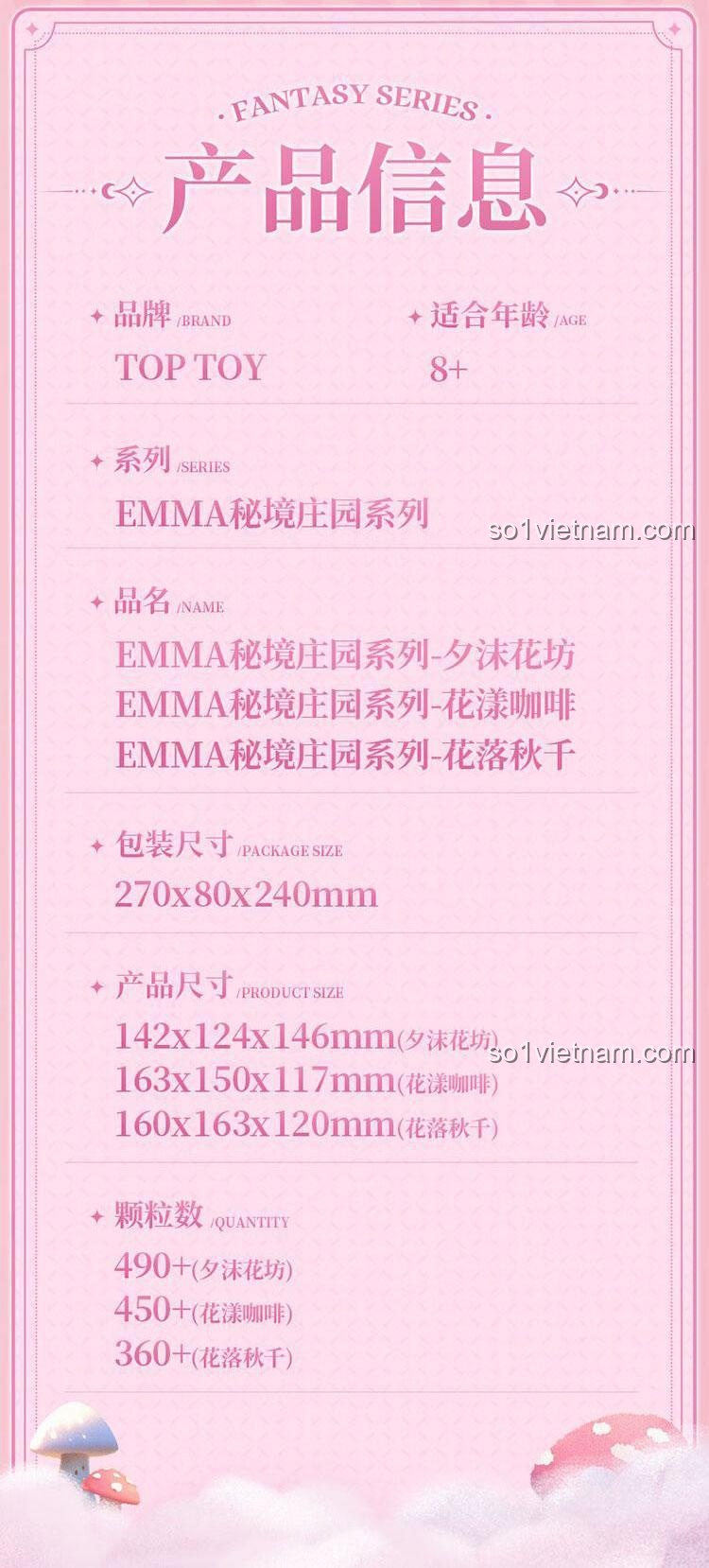 Thông tin sản phẩm EMMA Bí Ẩn Trang Viên: Hoa Rơi Trên Xích Đu TOP TOY TC2029, bộ lắp ghép mini block, 360 mảnh, 2 minifigures, 8+ tuổi, con gái, khu vườn cổ tích