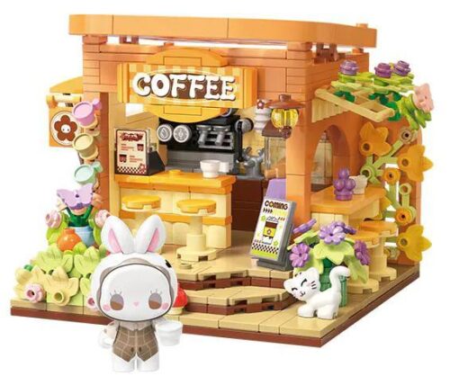 Mô hình quán cà phê EMMA 秘境庄园:花漾咖啡 TOP TOY TC2030 với minifigure thỏ và mèo, chi tiết sắc nét, màu sắc tươi sáng, phù hợp cho bé gái 8 tuổi
