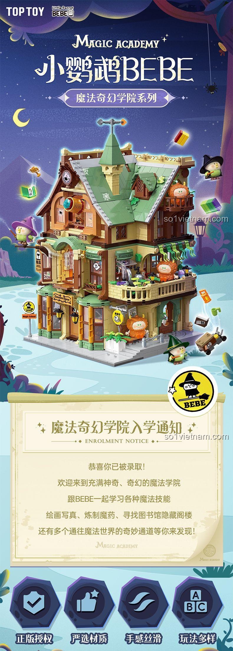 đồ chơi xây dựng 037, bộ lắp ghép Lớp học Nghệ thuật BEBE, thông báo tuyển sinh Học viện Phép thuật, đồ chơi giáo dục cho bé 8 tuổi, giá tiết kiệm.