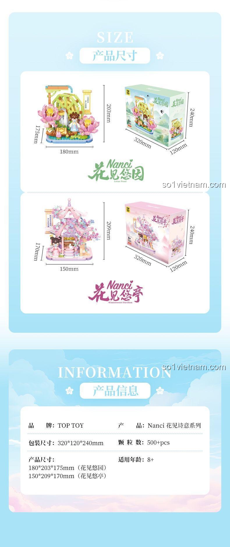 Kích thước mô hình Nanci Hoa Gặp Ý Thơ Vườn Hoa An Nhàn TOP TOY TC2041