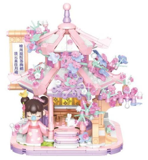 Mô hình Nanci Hoa Kiến Du Đình với đèn LED và 2 minifigure, bộ lắp ghép cảnh quan Trung Hoa 500 mảnh cho bé gái 8 tuổi