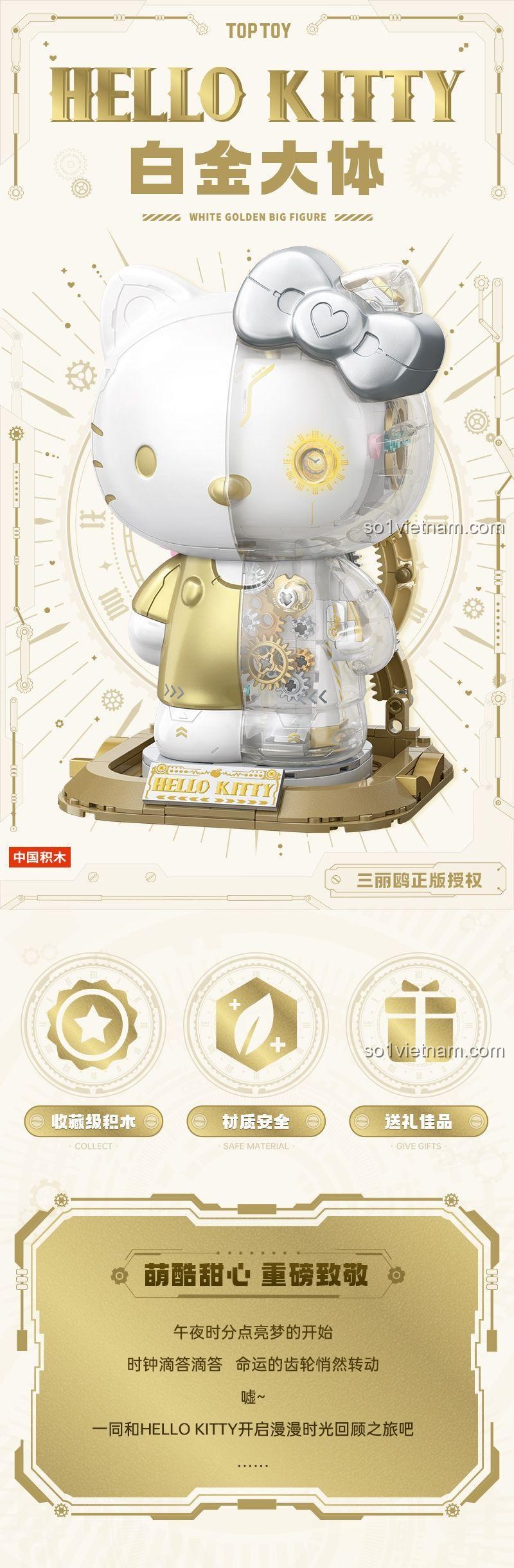 Mô hình Hello Kitty Bán Cơ Khí Vàng Trắng cùng hộp sản phẩm TOP TOY TC2045