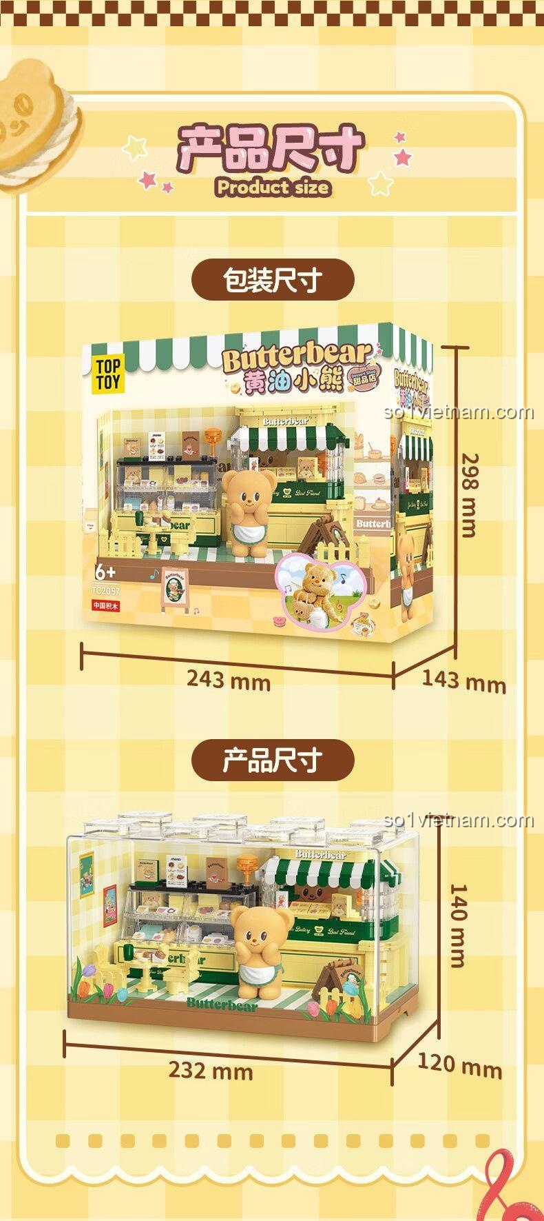 Chi tiết cửa hàng bánh ngọt Gấu Bơ TOP TOY TC2057, đồ chơi mô hình với nhiều yếu tố gấu bơ đáng yêu, giá rẻ