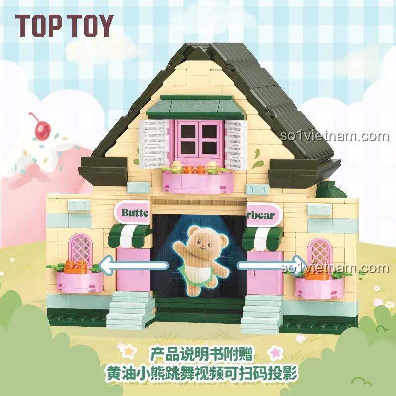 Mô hình Ngôi nhà Bơ Gấu TOP TOY TC2058 lắp ghép từ mini block, có đèn LED, âm thanh, chiếu video nhảy múa, cửa mở, mái nhà tháo rời, cho bé gái 8 tuổi