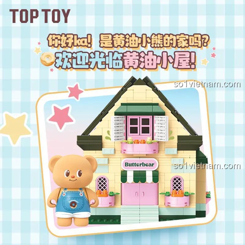 Ngôi nhà Bơ Gấu TOP TOY TC2058 với minifigure Bơ Gấu, có đèn LED, âm thanh, chiếu video nhảy múa, cửa mở, mái nhà tháo rời, đồ chơi giáo dục cho bé gái 8 tuổi