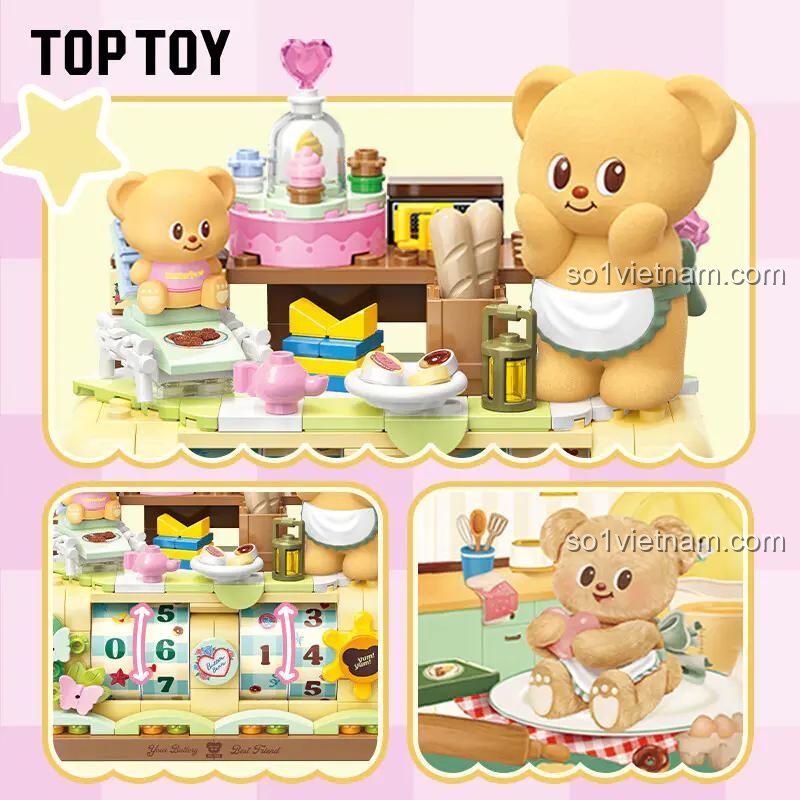 Bộ xếp hình Lịch Vạn Niên Gấu Bơ TOP TOY TC2059, các góc nhìn sản phẩm, mô hình gấu bơ, đồ chơi lắp ghép cho bé gái 6 tuổi