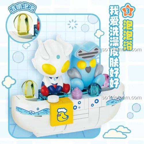 Mô hình Ultraman và quái vật trong bồn tắm bong bóng, sản phẩm TOP TOY TC2214, bộ lắp ghép sáng tạo
