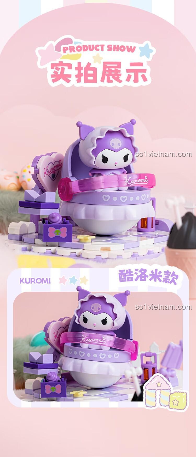 Mô hình lắp ghép Kuromi với chi tiết hộp quà màu tím