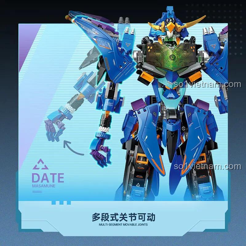 Mô hình Robot Mecha "Tiên Tổ Hiệu Ứng" Date Masamune TC2405 với các khớp nối đa đoạn, thể hiện khả năng tạo dáng đa dạng.