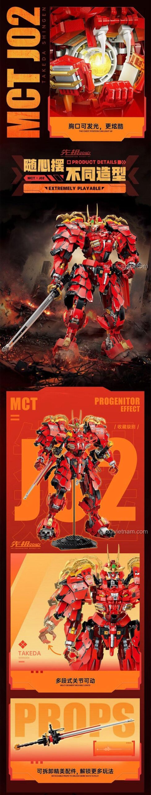 Thông tin sản phẩm Mô hình Robot Mecha "Tiên Tổ Hiệu Ứng" Date Masamune TC2405, bao gồm tên, hãng sản xuất, số chi tiết, kích thước.