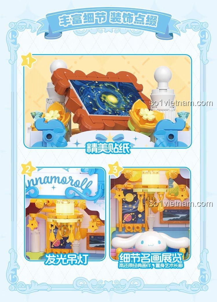 Đèn phát sáng và chi tiết tinh xảo của bộ lắp ghép Cinnamoroll TC3110, đồ chơi xếp hình Cinnamoroll Phiêu Lưu Nghệ Thuật chất lượng cao