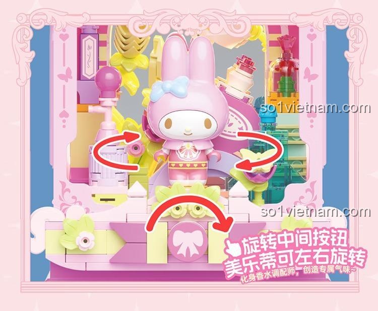 Tính năng My Melody xoay 360 độ của bộ đồ chơi TOP TOY TC3111, đồ chơi lắp ghép My Melody, đồ chơi xây dựng My Melody cho bé gái 8 tuổi.