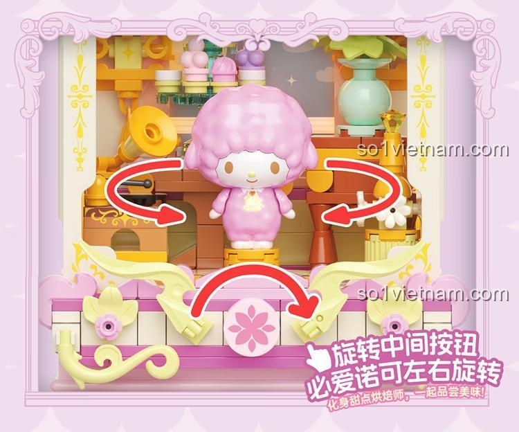Tính năng xoay của mô hình Bé Piano Ngọt Ngào TOP TOY TC3112, đồ chơi lắp ghép Sanrio My Sweet Piano kích thích sáng tạo cho con gái 8 tuổi