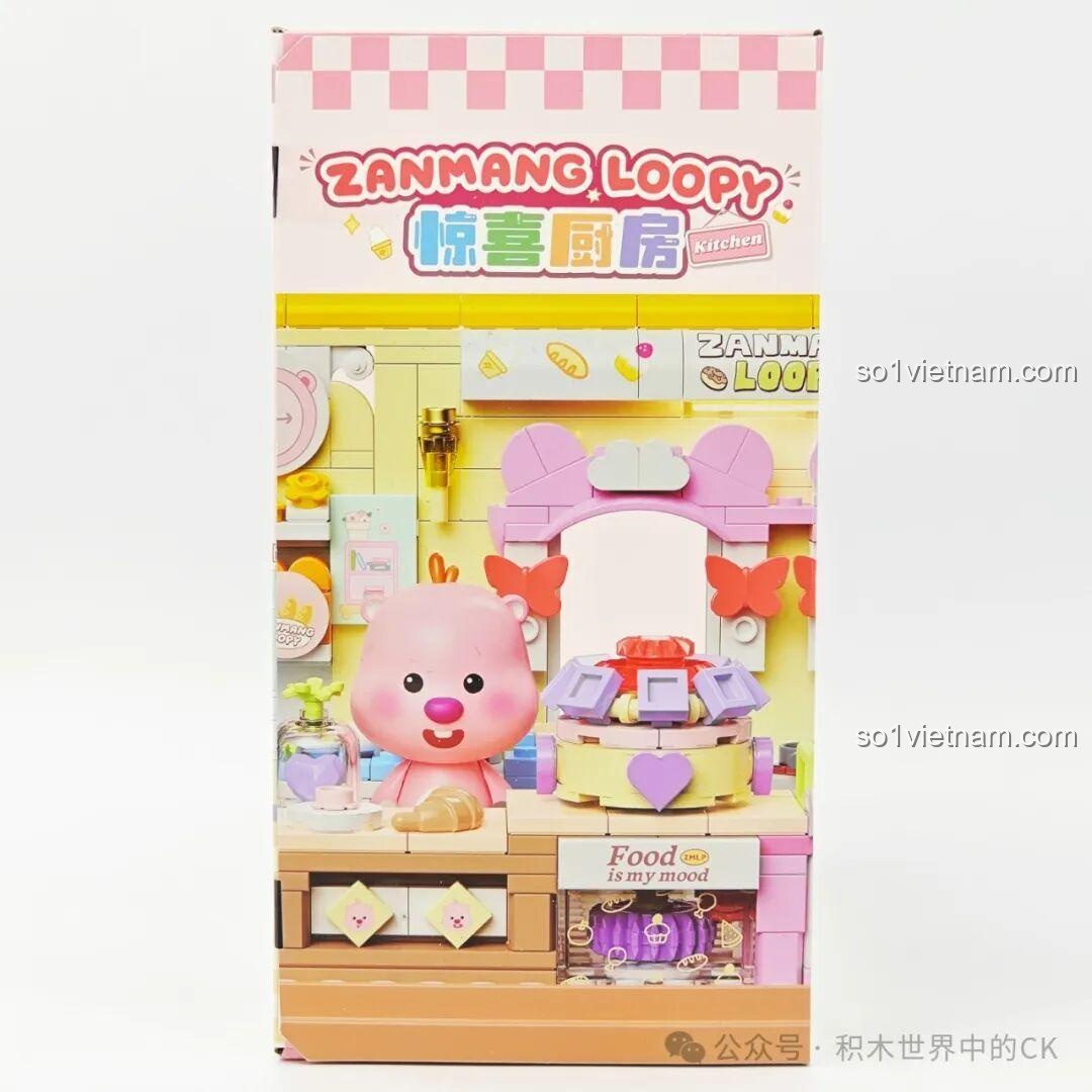 Hình minh họa trên hộp đồ chơi lắp ráp TOP TOY ZANMANG LOOPY phiên bản Nhà bếp
