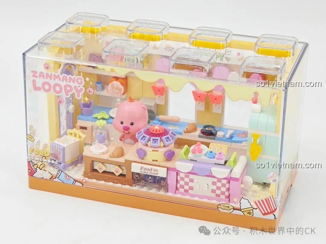 Mô hình nhà bếp hoàn thiện có nắp đậy của bộ đồ chơi TOP TOY ZANMANG LOOPY