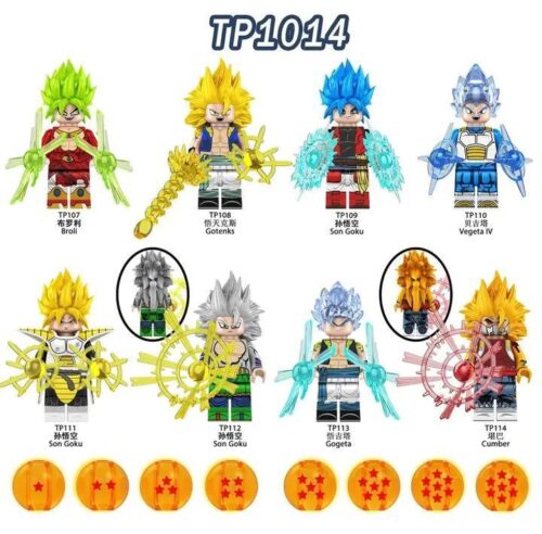 Bộ đồ chơi Dragon Ball TP1014, bộ 8 minifigures Bảy viên ngọc rồng chất lượng cao, phù hợp bé trai 6 tuổi, giá tốt.