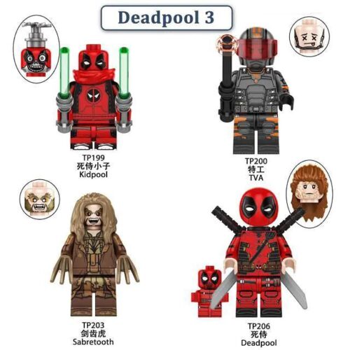 Bộ đồ chơi figure Deadpool 3 TP206, bao gồm 4 nhân vật Deadpool, Kidpool, TVA, Sabertooth, dành cho bé trai 14 tuổi, giá tốt, chất lượng cao, sáng tạo