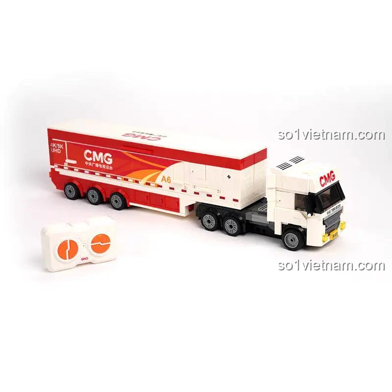 Bộ đồ chơi xe tải chuyển phát CMG điều khiển từ xa KB7119, 801 chi tiết, màu đỏ trắng cam, đồ chơi xe cộ cho bé trai 14 tuổi, mô hình xe tải CMG công nghệ cao và bộ điều khiển