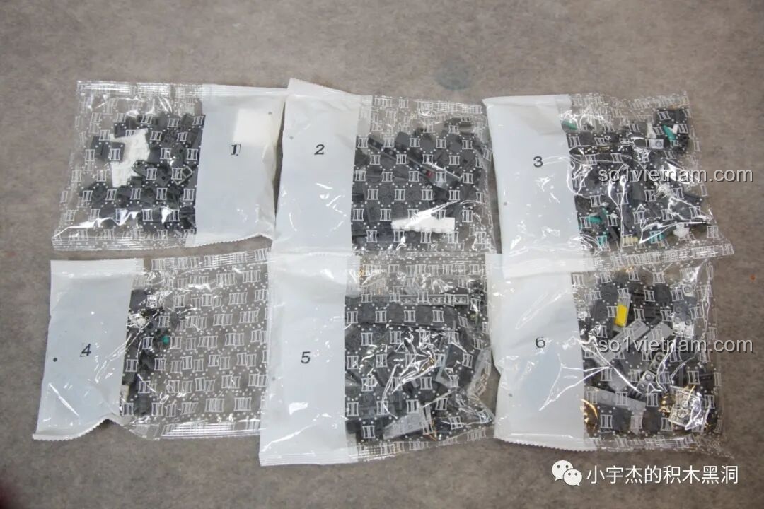 Các túi chi tiết được đánh số từ 1 đến 6 trong bộ lắp ghép Sluban J-20 M38-B1187 Tiêm Kích Tàng Hình, giúp người chơi dễ dàng theo dõi tiến độ.