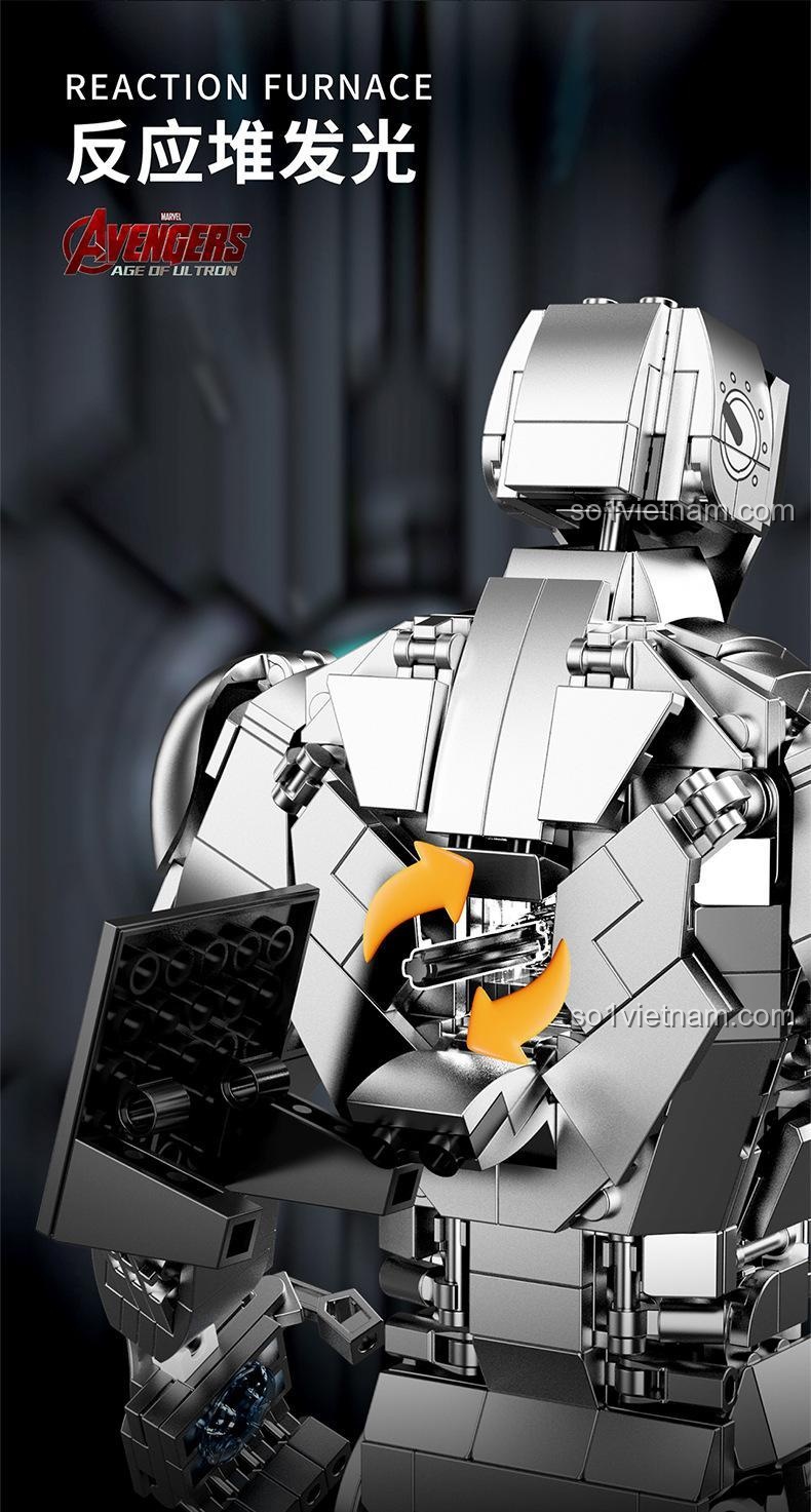 Lò phản ứng Arc Reactor của Người Sắt Mark II Tuole 6016 phát sáng, đồ chơi mô hình Iron Man Mark II có đèn LED.