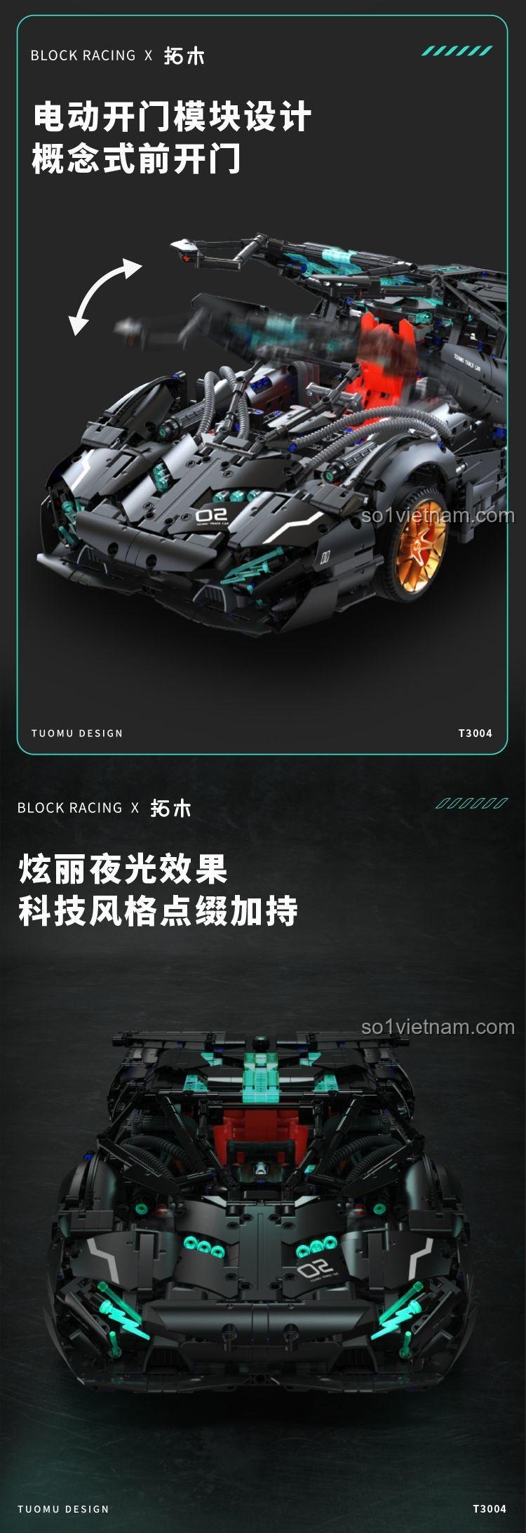 Mô hình xe Lamborghini V8 Concept màu đen tỉ lệ 1:8, bộ đồ chơi lắp ghép 3520 chi tiết, điều khiển từ xa, có đèn LED, phù hợp cho bé trai 8 tuổi