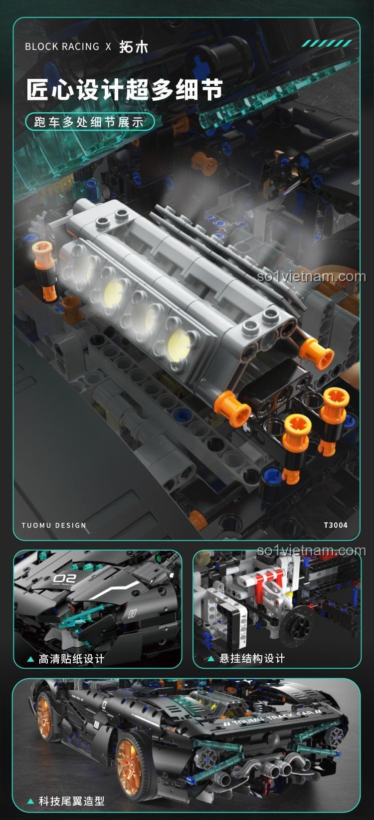 Mô hình xe Lamborghini V8 Concept màu đen tỉ lệ 1:8, bộ đồ chơi lắp ghép 3520 chi tiết, điều khiển từ xa, có đèn LED, phù hợp cho bé trai 8 tuổi
