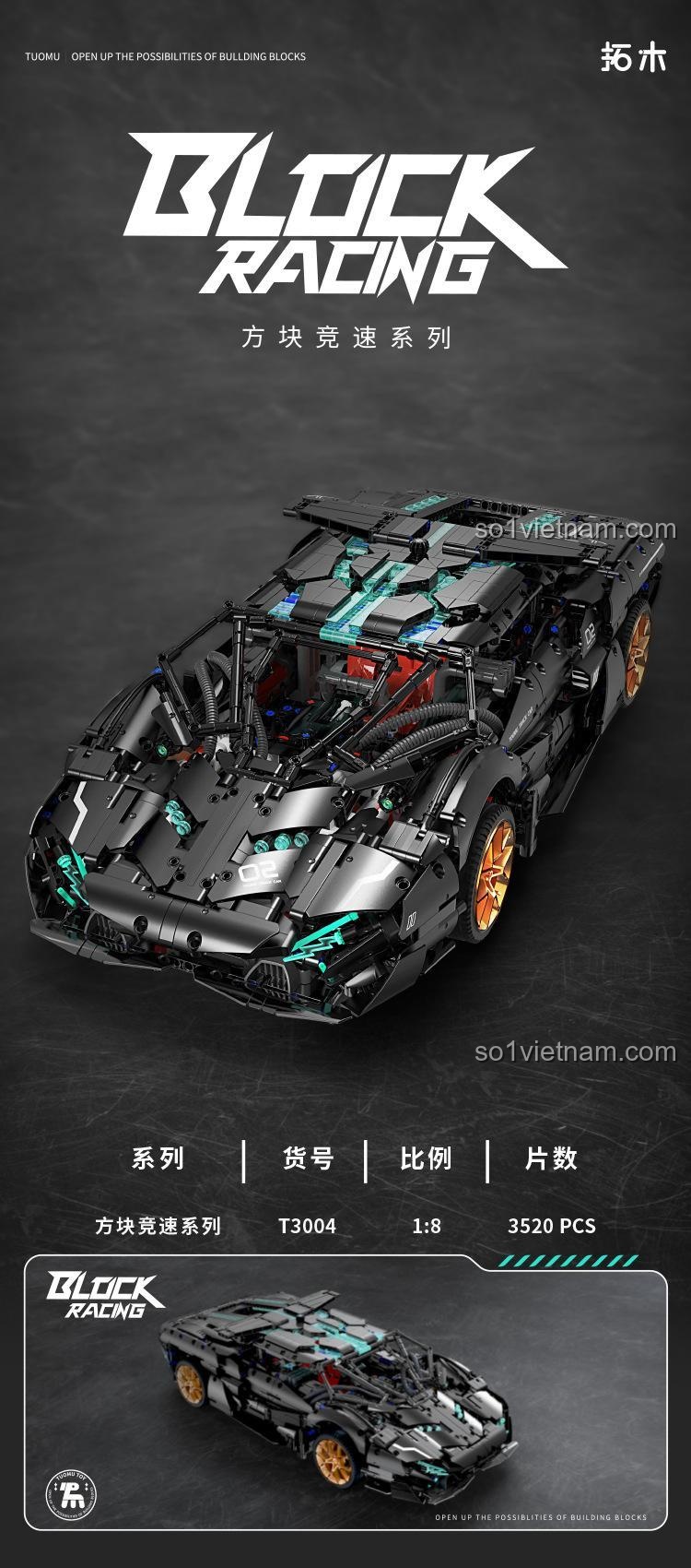 Mô hình xe Lamborghini V8 Concept màu đen tỉ lệ 1:8, bộ đồ chơi lắp ghép 3520 chi tiết, điều khiển từ xa, có đèn LED, phù hợp cho bé trai 8 tuổi