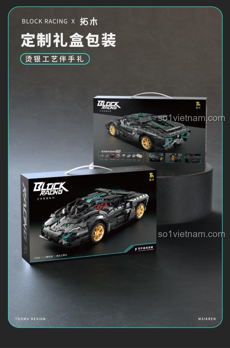 Mô hình xe Lamborghini V8 Concept màu đen tỉ lệ 1:8, bộ đồ chơi lắp ghép 3520 chi tiết, điều khiển từ xa, có đèn LED, phù hợp cho bé trai 8 tuổi