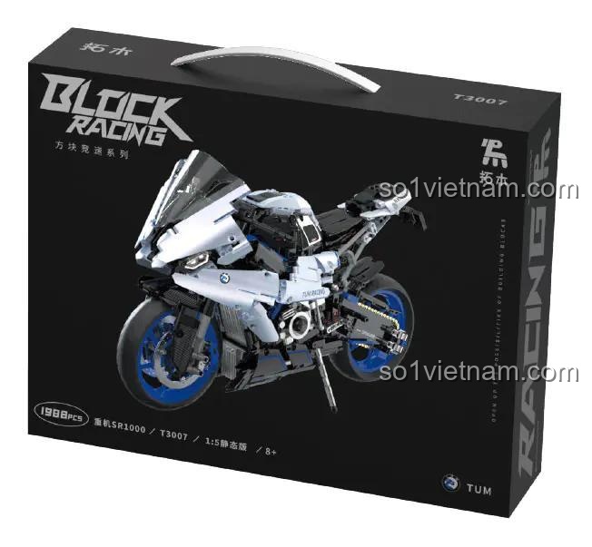 Hộp bộ lắp ghép Tuomu T3007 Mô tô phân khối lớn SR1000, hiển thị 1988 chi tiết, tỉ lệ 1:5, dành cho bé trai 8 tuổi, chất lượng cao.