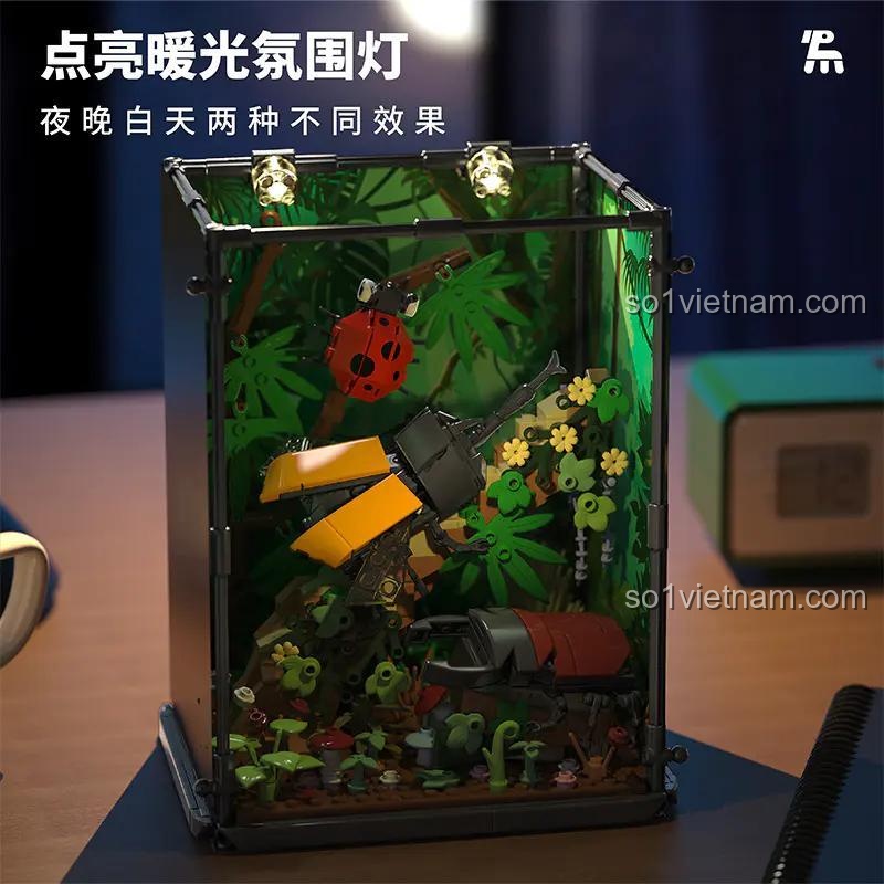 Bộ lắp ghép Hộp Sinh Thái Gia Đình Bọ Cánh Cứng Tuomu T3010, Mô hình Bọ Cánh Cứng, Đồ chơi mô hình, Đồ chơi giáo dục, Đồ chơi sáng tạo, Đèn LED, 8 tuổi, Con trai, Con gái