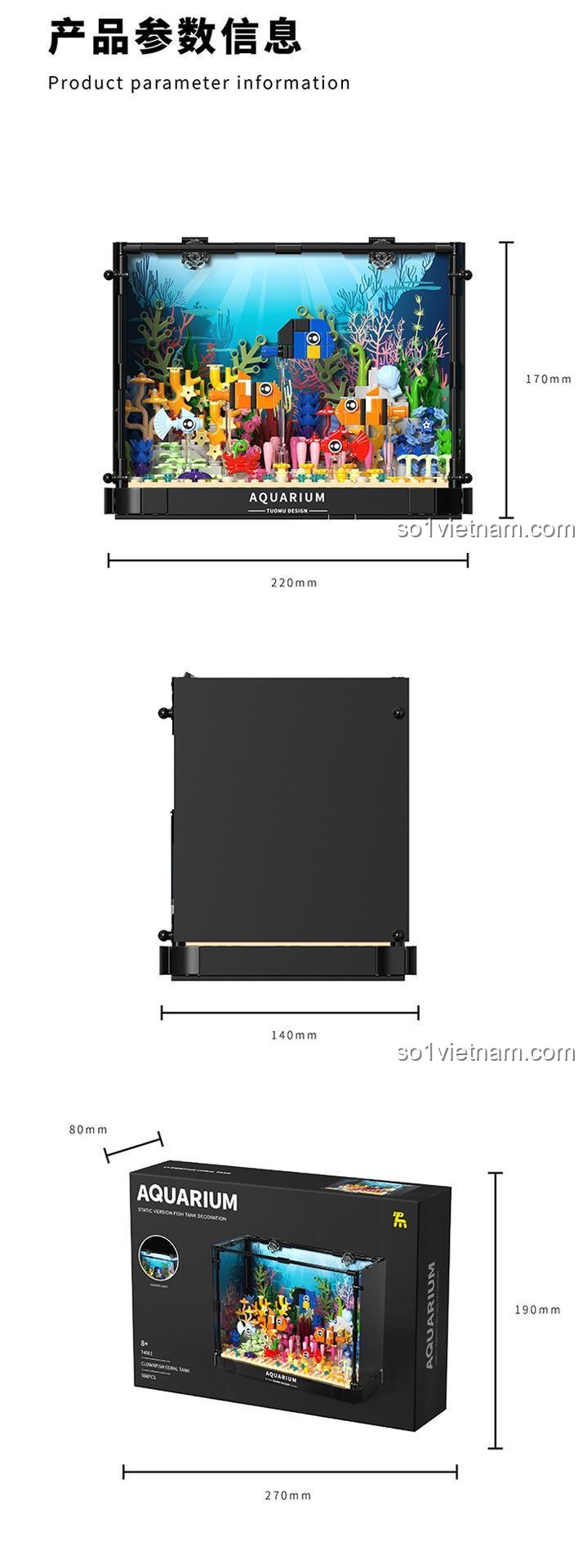 Mô hình Hồ cá san hô cá hề Tuomu T4001 nhìn từ phía trước, bộ lắp ghép trang trí, 568 mảnh, độ tuổi 8+