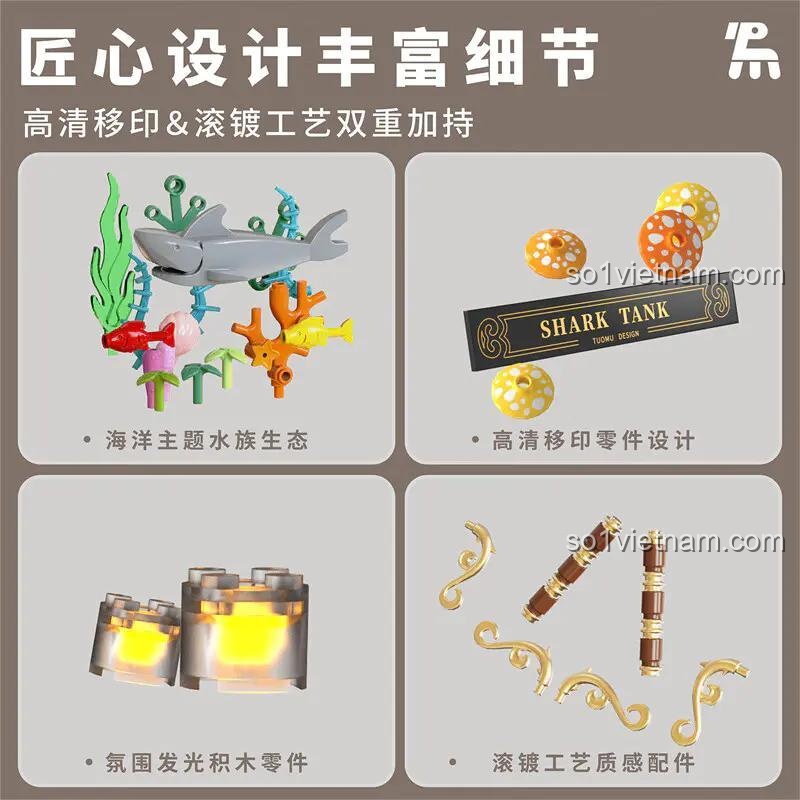 Các chi tiết chất lượng cao của bộ lắp ghép Bể Cá Mập Biển Sâu Tuomu.